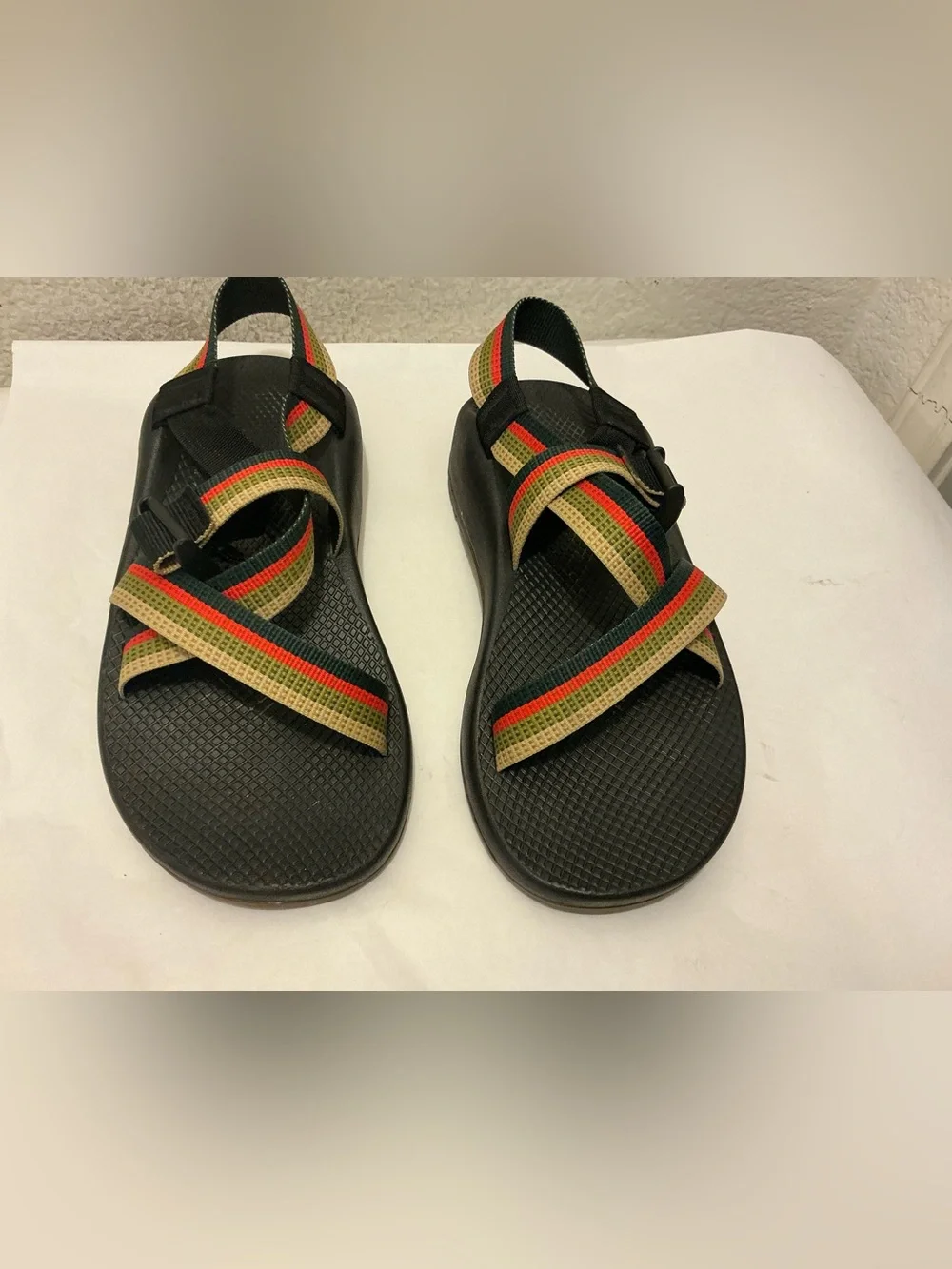 Chaco Men's Black Sandals with Red, Green & Tan Straps